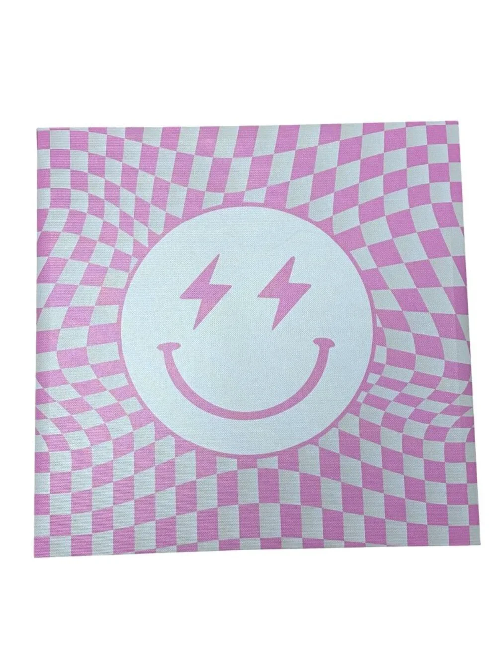 Edge Home Pink & White Checkered Smiley Face Canvas Wall Art 14x14